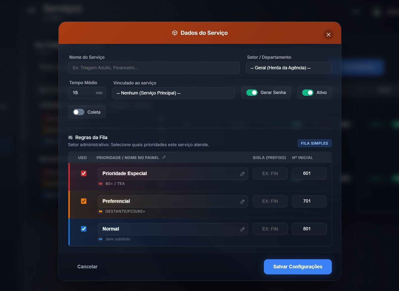 Painel de chamada de senhas em TV